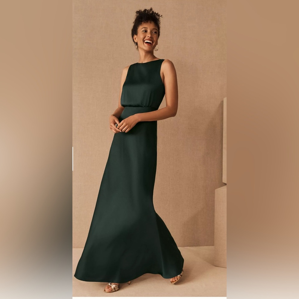 BHLDN Beckett Satin Maxi Green Dress size 8 NWOT